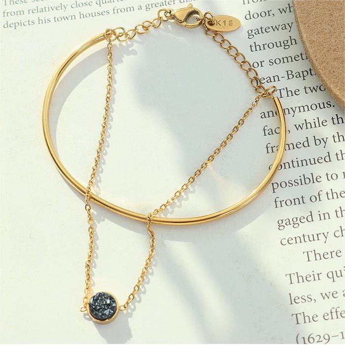 Pulsera de turmalina negra de doble capa bañada en oro de 18 k de Olivenorma