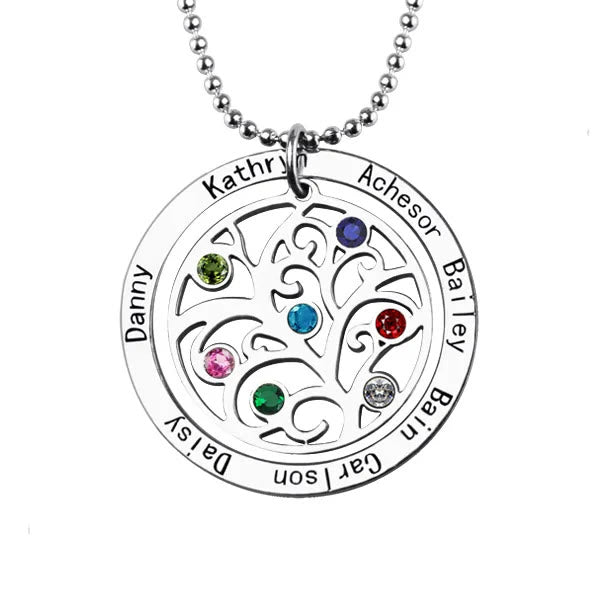 Collar con grabado de nombre y piedra natal del árbol de la vida de Olivenorma