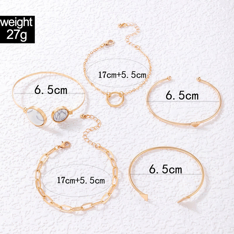 Conjunto de cinco pulseras abiertas de aleación de piedra natural Olivenorma