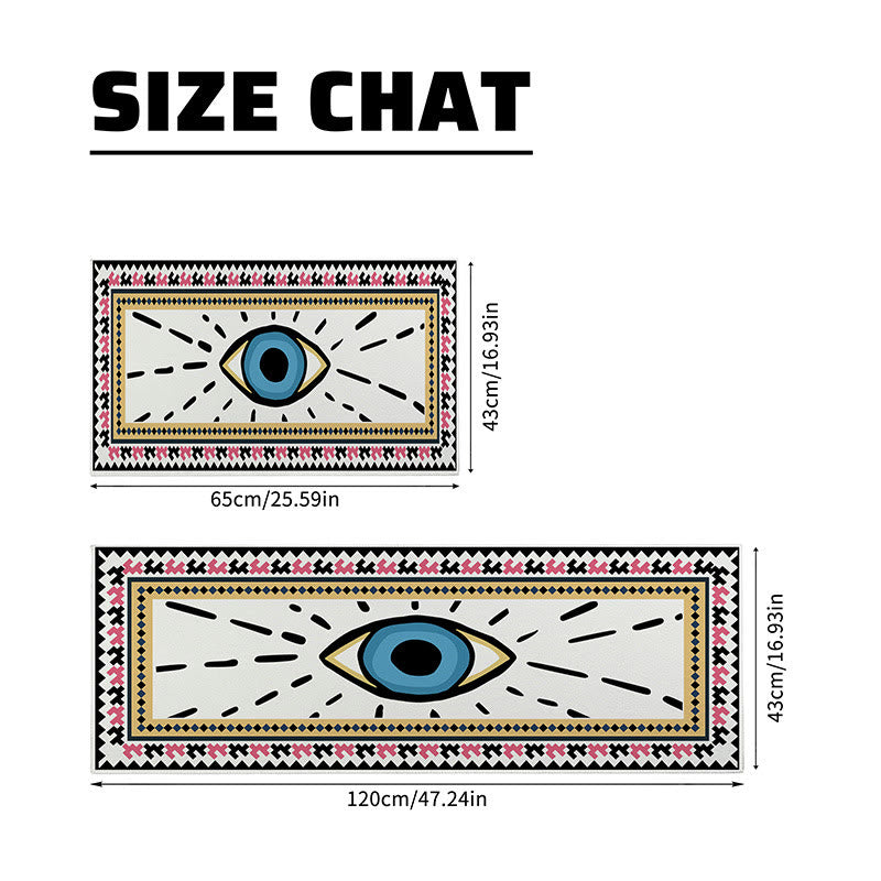 Alfombra rectangular con estampado de mal de ojo de color blanco de Olivenorma 