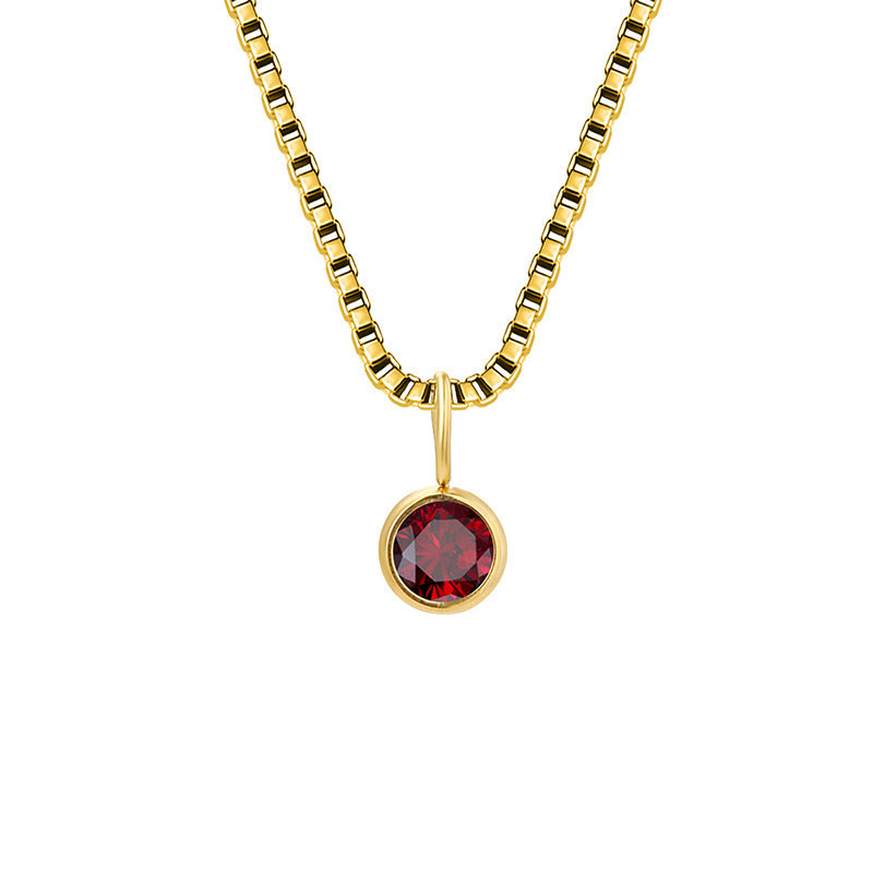 Collar de acero y titanio con circonitas y piedra natal de 8 mm de Olivenorma 