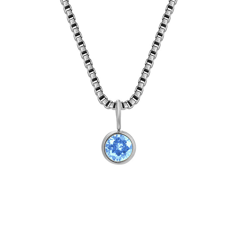 Collar de acero y titanio con circonitas y piedra natal de 8 mm de Olivenorma 
