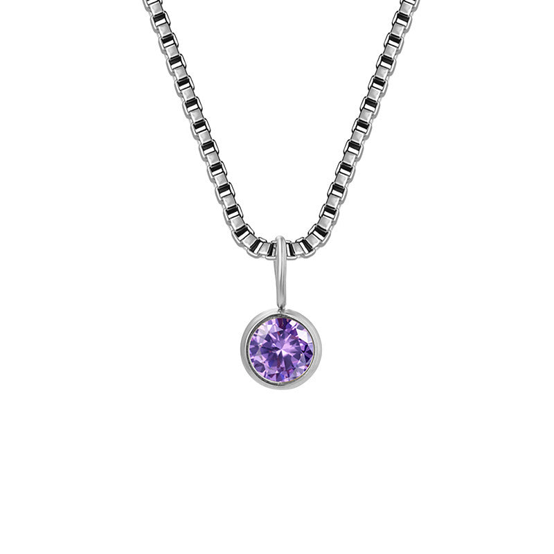 Collar de acero y titanio con circonitas y piedra natal de 8 mm de Olivenorma 