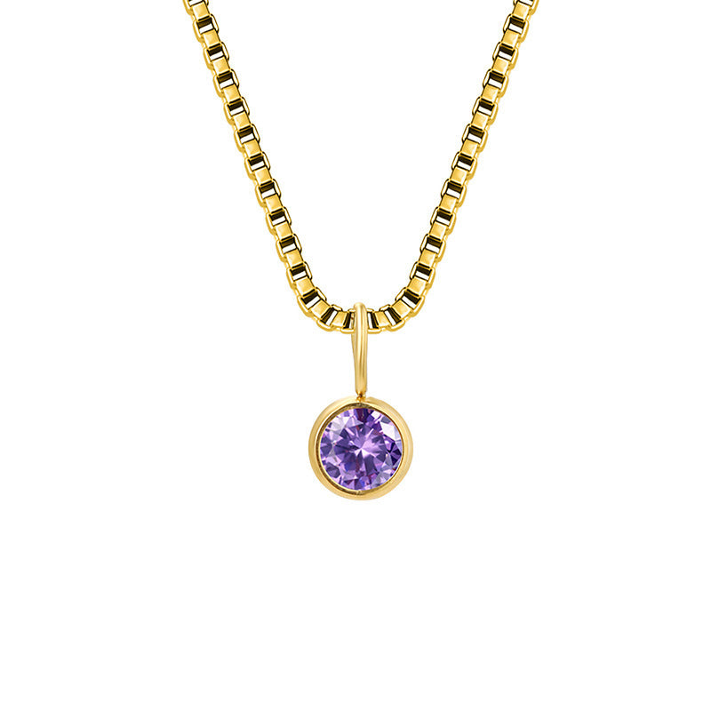 Collar de acero y titanio con circonitas y piedra natal de 8 mm de Olivenorma 