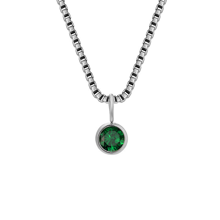 Collar de acero y titanio con circonitas y piedra natal de 8 mm de Olivenorma 