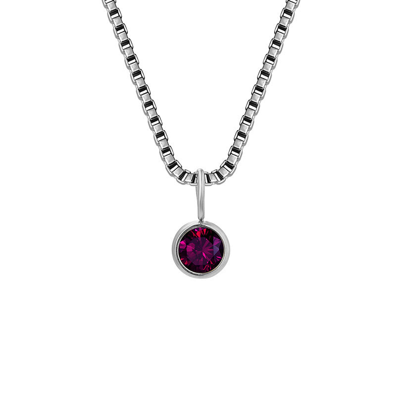 Collar de acero y titanio con circonitas y piedra natal de 8 mm de Olivenorma 