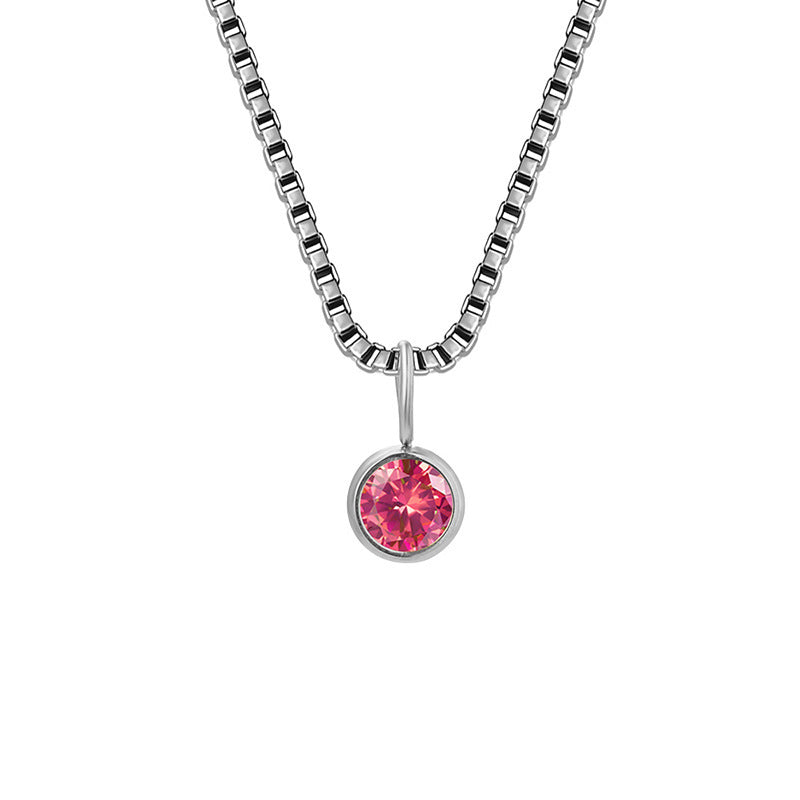 Collar de acero y titanio con circonitas y piedra natal de 8 mm de Olivenorma 