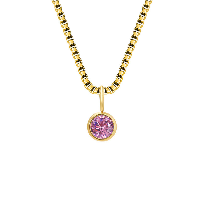 Collar de acero y titanio con circonitas y piedra natal de 8 mm de Olivenorma 