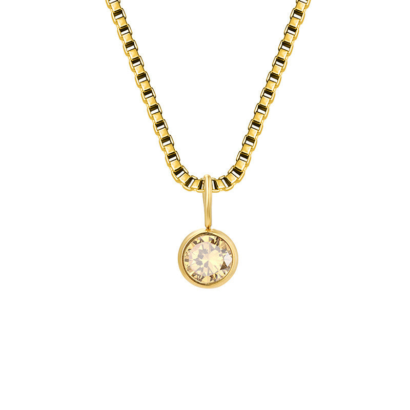 Collar de acero y titanio con circonitas y piedra natal de 8 mm de Olivenorma 