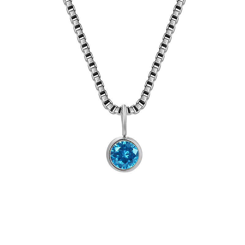 Collar de acero y titanio con circonitas y piedra natal de 8 mm de Olivenorma 