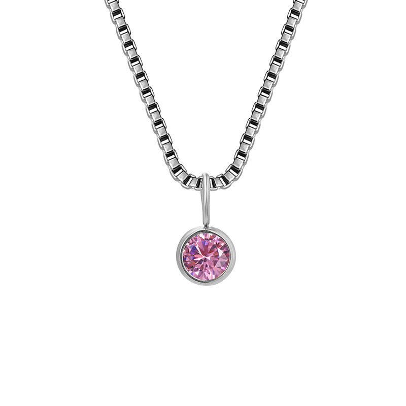 Collar de acero y titanio con circonitas y piedra natal de 8 mm de Olivenorma 