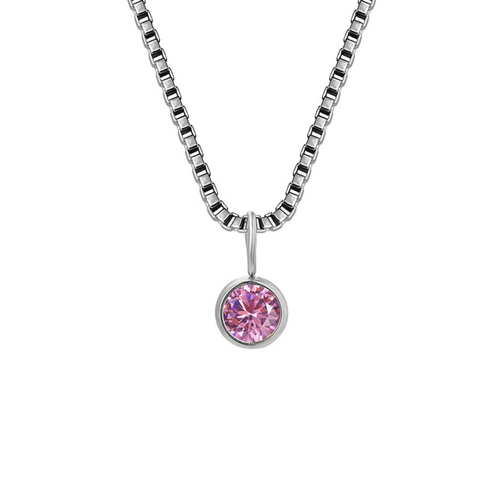 Collar de acero y titanio con circonitas y piedra natal de 8 mm de Olivenorma 