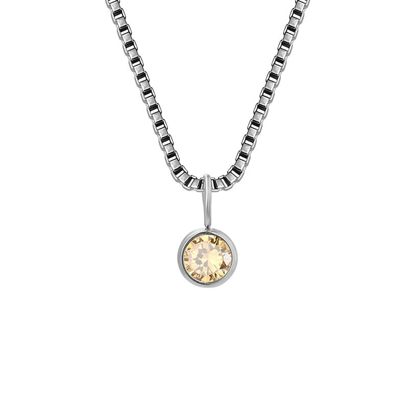 Collar de acero y titanio con circonitas y piedra natal de 8 mm de Olivenorma 