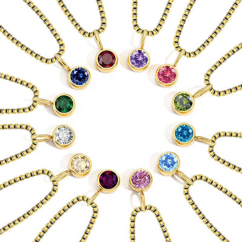 Collar de acero y titanio con circonitas y piedra natal de 8 mm de Olivenorma 