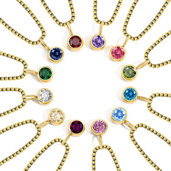 Collar de acero y titanio con circonitas y piedra natal de 8 mm de Olivenorma 