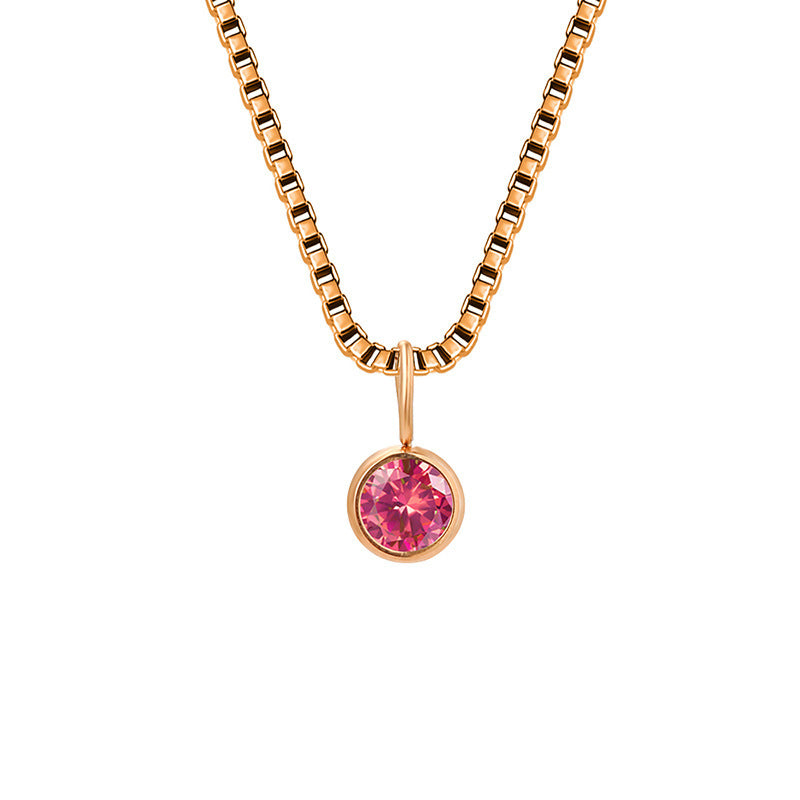 Collar de acero y titanio con circonitas y piedra natal de 8 mm de Olivenorma 