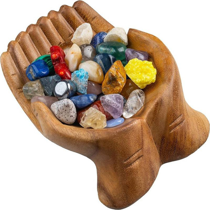 Cuenco para ofrendas con manos talladas en madera de Olivenorma , soporte de cristal
