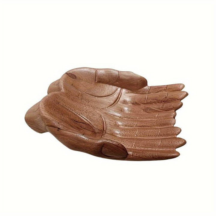 Cuenco para ofrendas con manos talladas en madera de Olivenorma , soporte de cristal