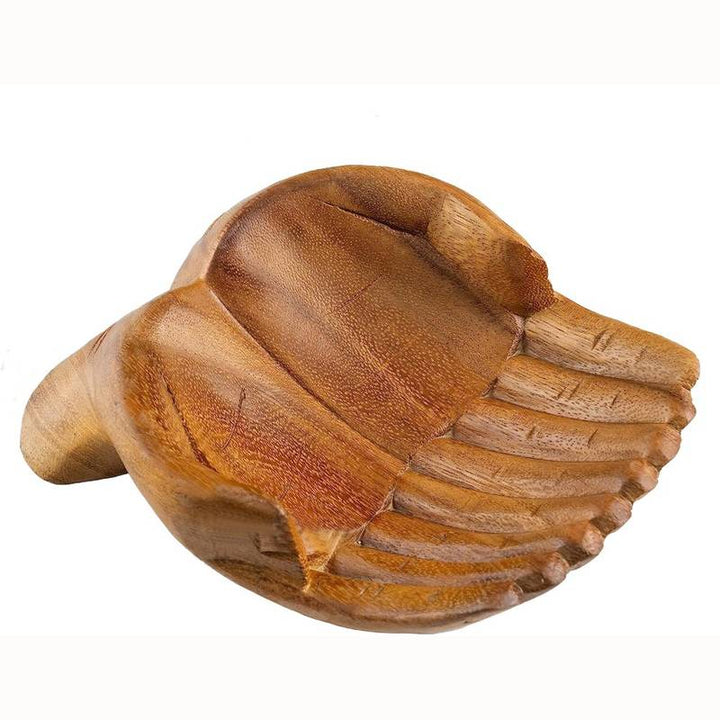 Cuenco para ofrendas con manos talladas en madera de Olivenorma , soporte de cristal