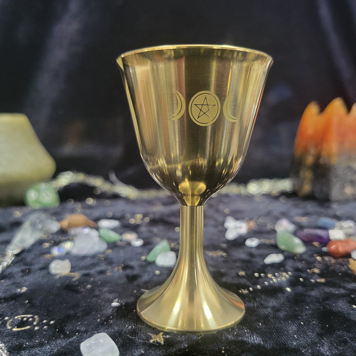 Cáliz de latón para meditación y adivinación con pentáculo lunar trifásico Olivenorma
