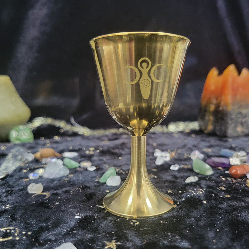 Cáliz de latón para meditación y adivinación con pentáculo lunar trifásico Olivenorma