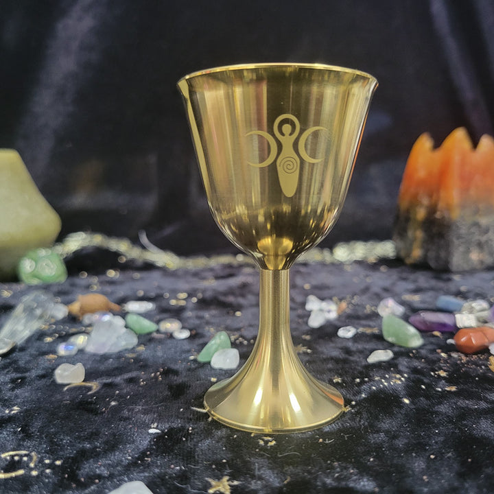 Cáliz de latón para meditación y adivinación con pentáculo lunar trifásico Olivenorma