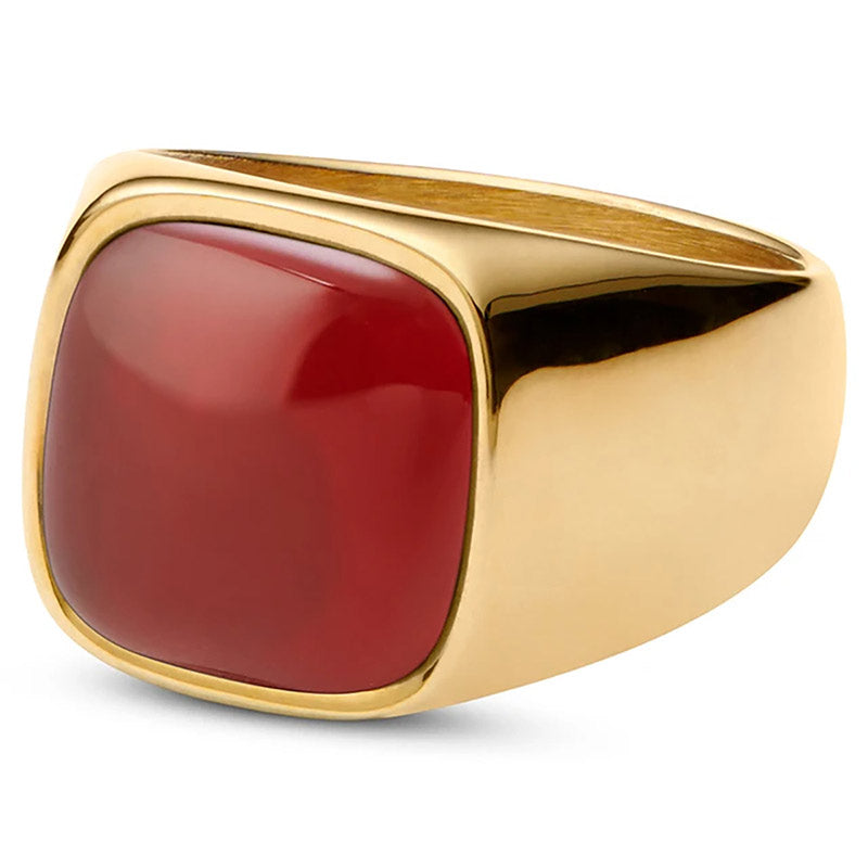 Anillo de acero y titanio con piedra natural vintage de Olivenorma