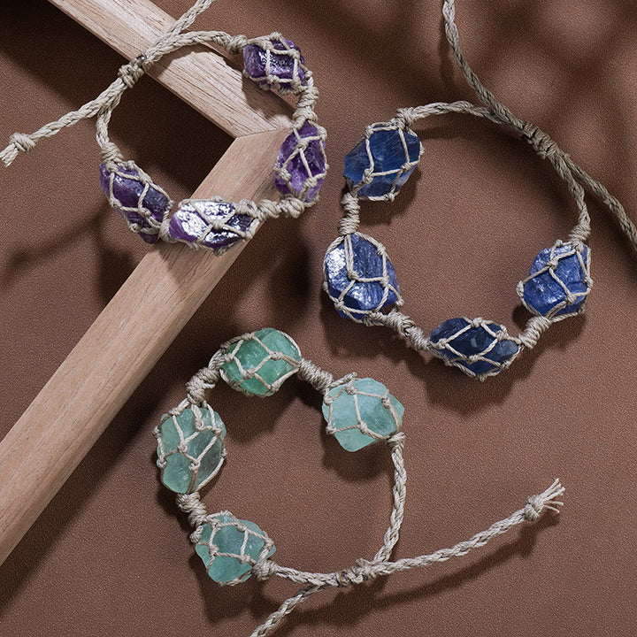 Pulsera de malla tejida a mano con cuerda de parafina natural de Olivenorma