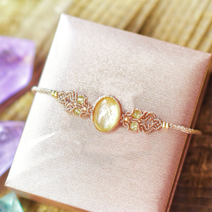 Pulsera tejida a mano de aguamarina lepidolita y charoita natural de Olivenorma