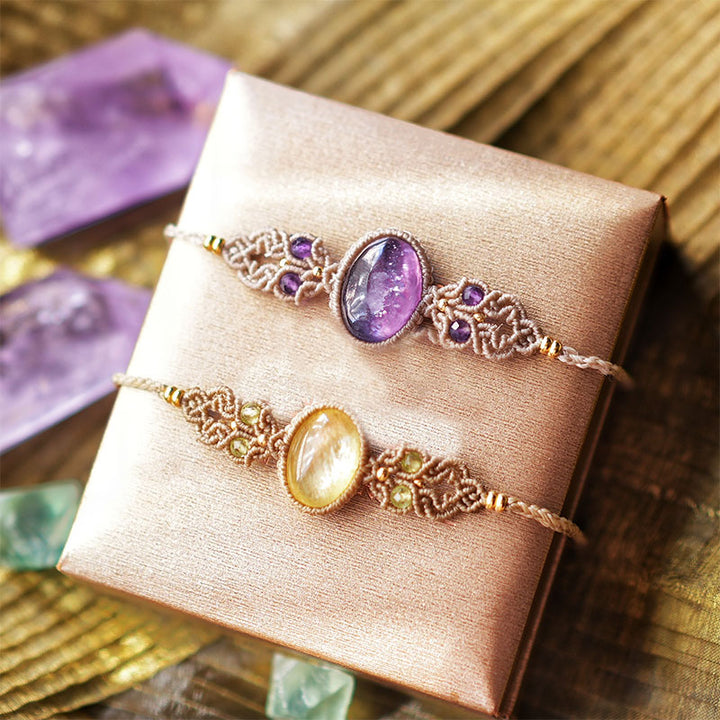 Pulsera tejida a mano de aguamarina lepidolita y charoita natural de Olivenorma