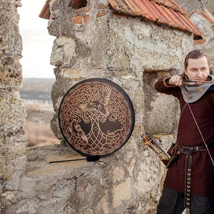 Olivenorma Chamán Vikingo Árbol de la vida 2 pájaros Impresión Tambor