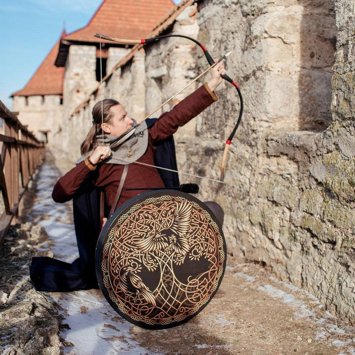 Olivenorma Chamán Vikingo Árbol de la vida 2 pájaros Impresión Tambor