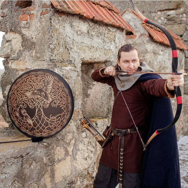 Olivenorma Chamán Vikingo Árbol de la vida 2 pájaros Impresión Tambor
