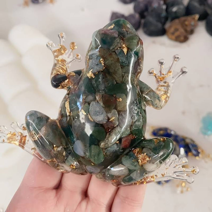 Adorno de rana de resina de cristal de Olivenorma, decoración con piedras preciosas 
