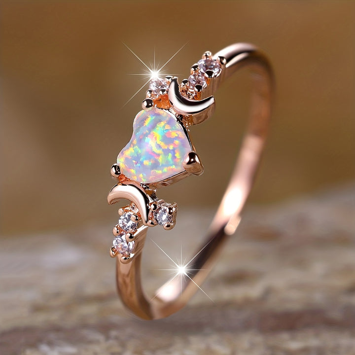 Anillo de fases lunares con corazón de ópalo "Light Of Our Love" de Olivenorma 