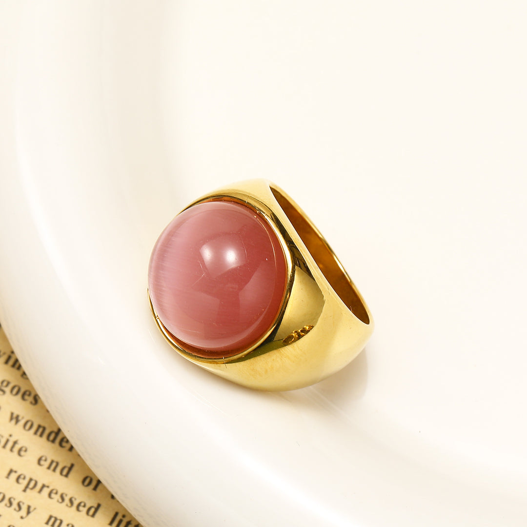 Anillo con piedra preciosa de ojo de gato grande de Olivenorma