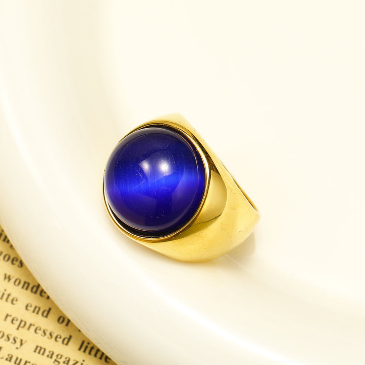 Anillo con piedra preciosa de ojo de gato grande de Olivenorma