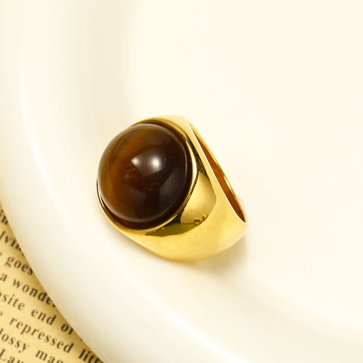 Anillo con piedra preciosa de ojo de gato grande de Olivenorma