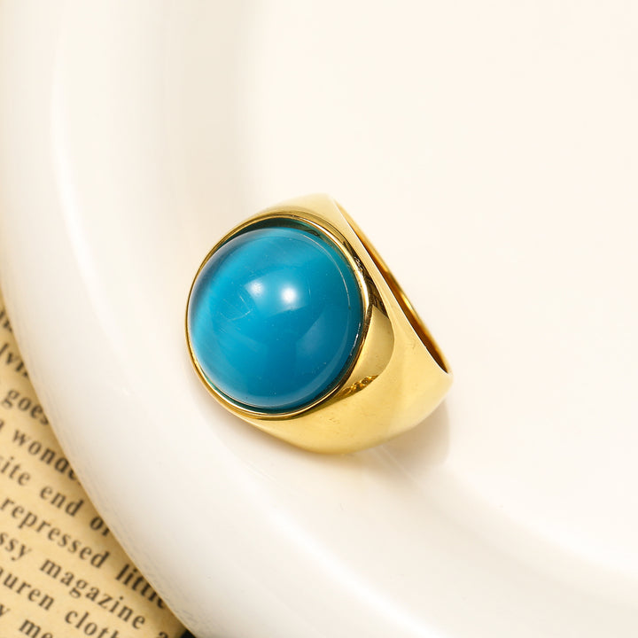 Anillo con piedra preciosa de ojo de gato grande de Olivenorma