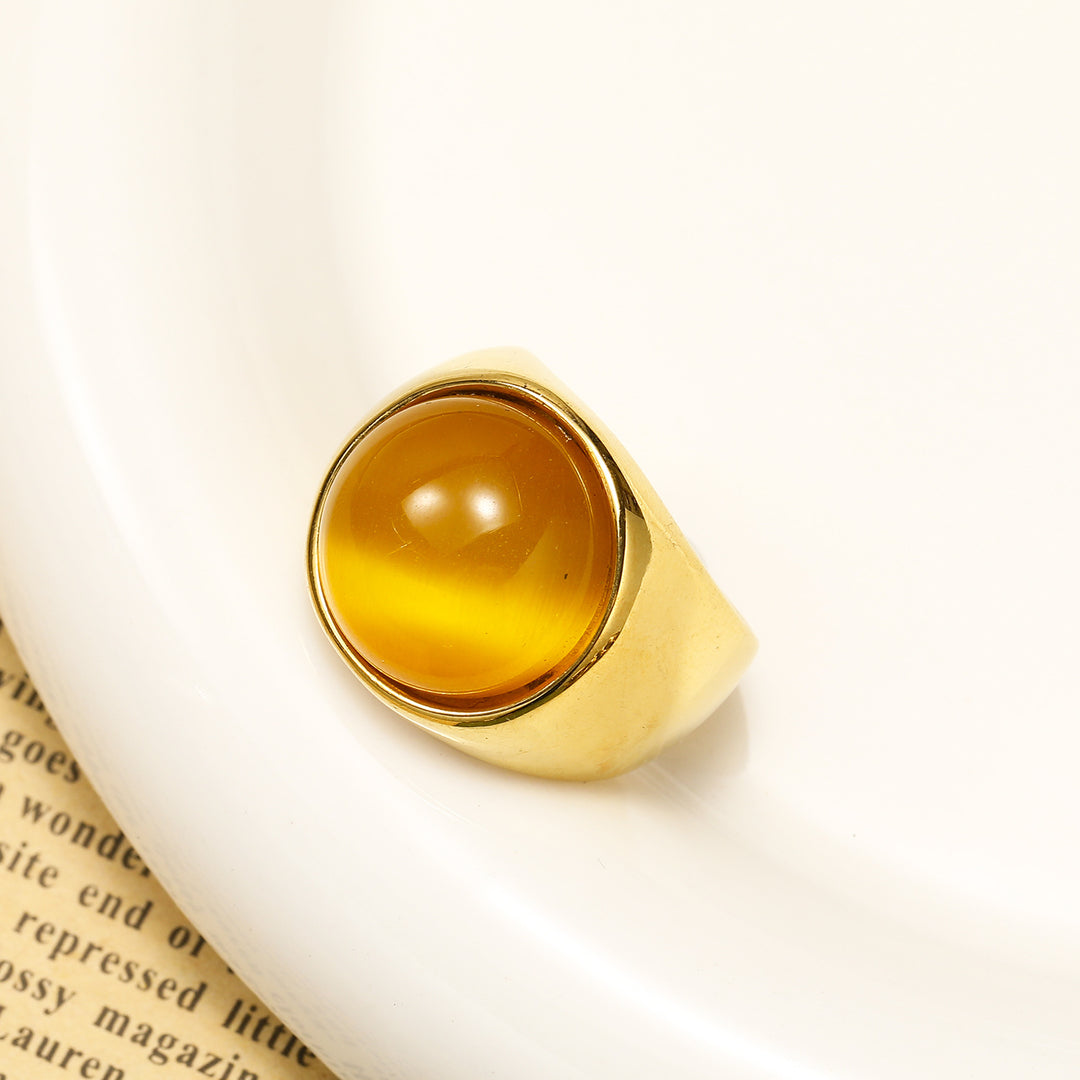 Anillo con piedra preciosa de ojo de gato grande de Olivenorma