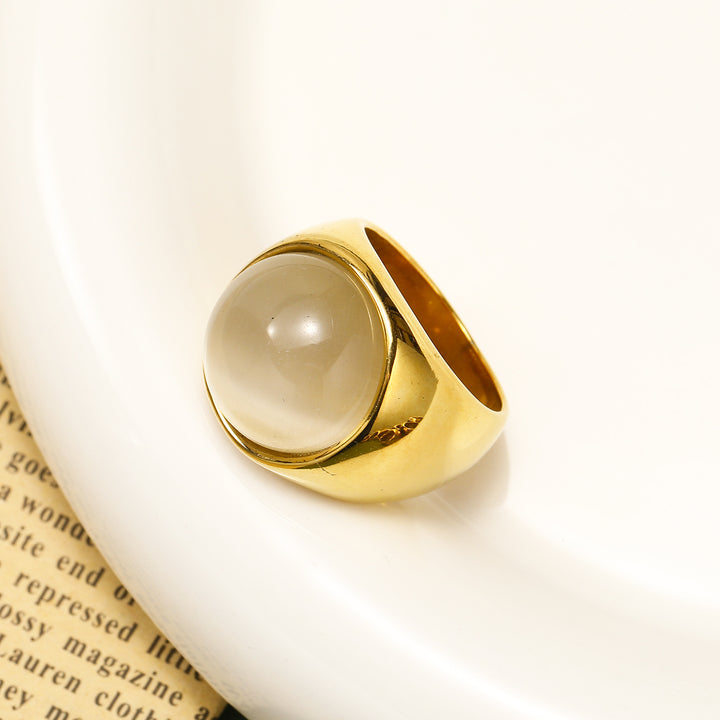 Anillo con piedra preciosa de ojo de gato grande de Olivenorma
