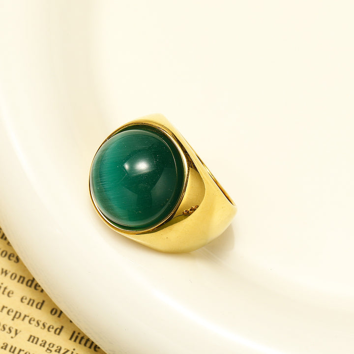Anillo con piedra preciosa de ojo de gato grande de Olivenorma