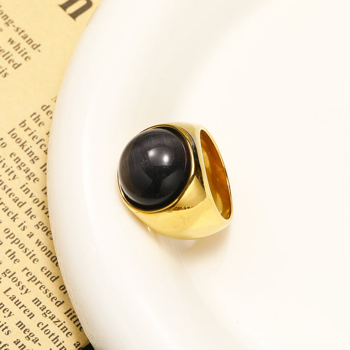 Anillo con piedra preciosa de ojo de gato grande de Olivenorma