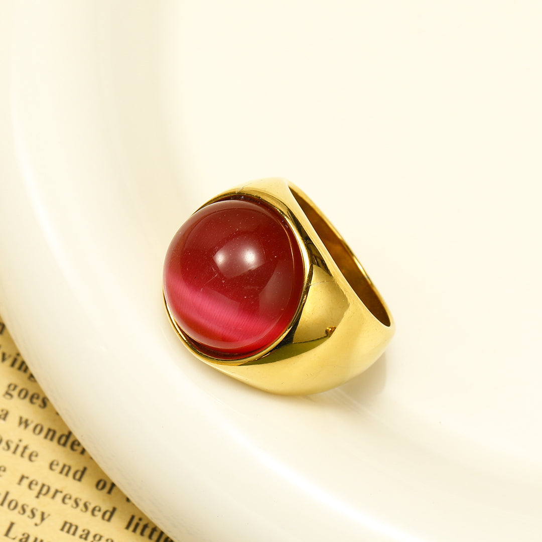 Anillo con piedra preciosa de ojo de gato grande de Olivenorma