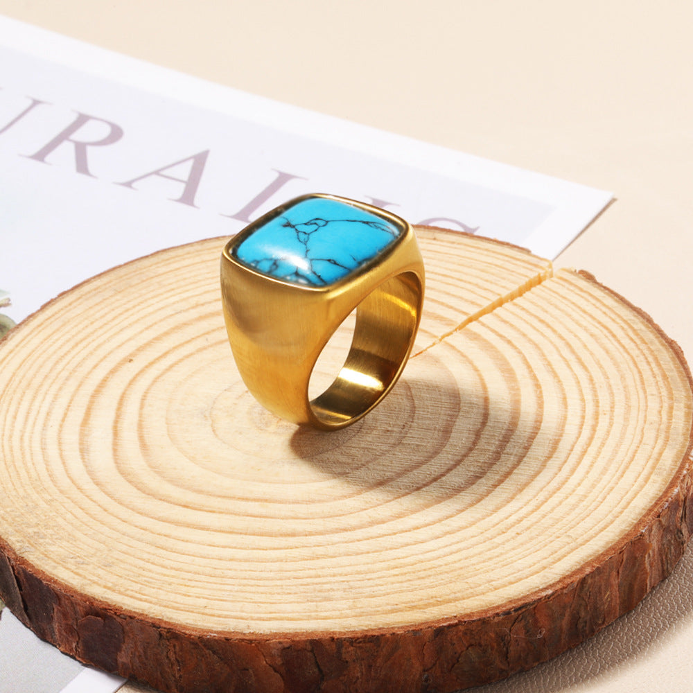 Anillo bañado en oro de 18 quilates con corte cuadrado de piedra natural Olivenorma
