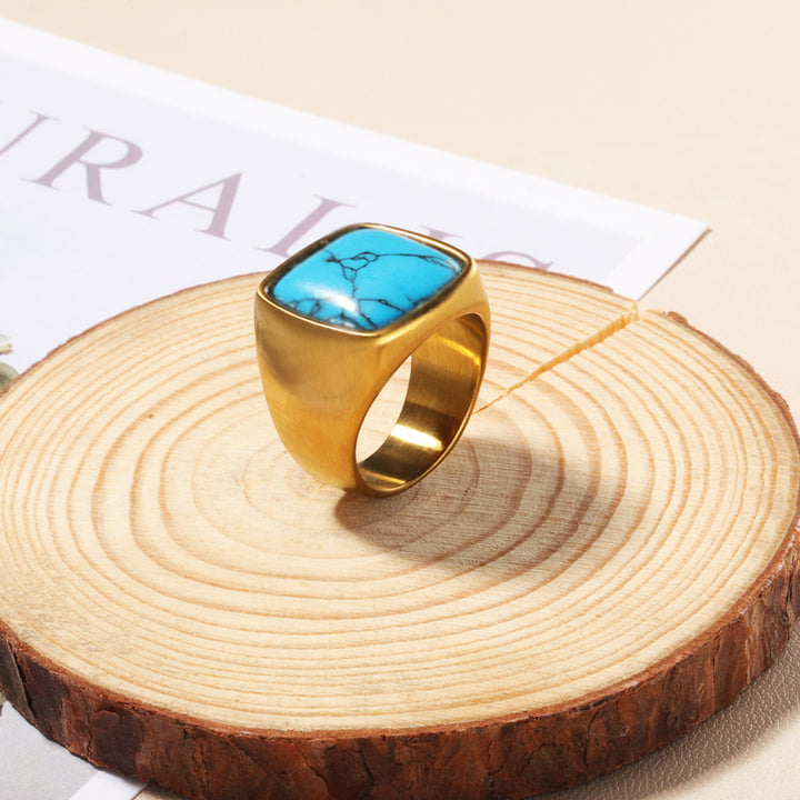 Anillo bañado en oro de 18 quilates con corte cuadrado de piedra natural Olivenorma
