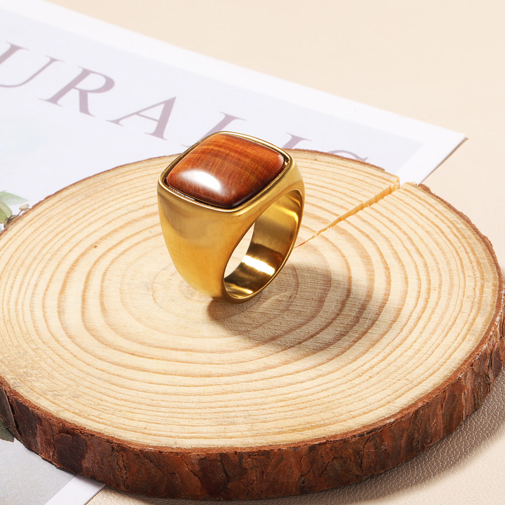 Anillo bañado en oro de 18 quilates con corte cuadrado de piedra natural Olivenorma