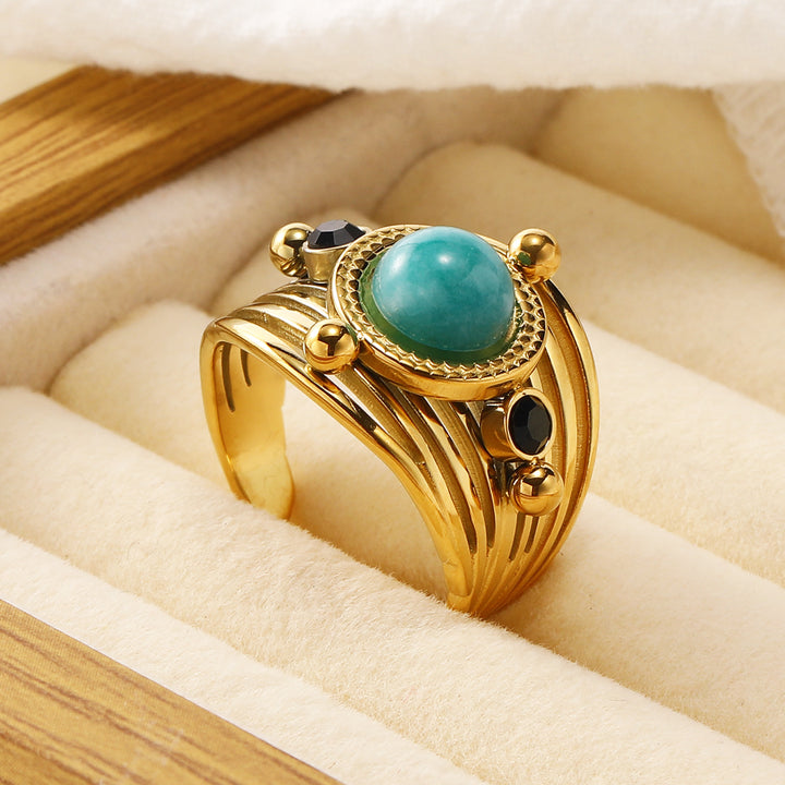 Anillo ajustable abierto multicapa de amazonita natural de Olivenorma