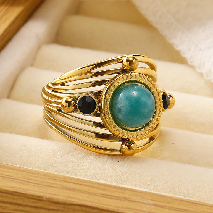 Anillo ajustable abierto multicapa de amazonita natural de Olivenorma