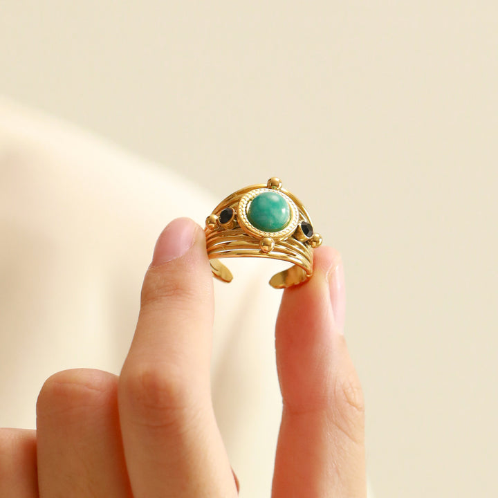 Anillo ajustable abierto multicapa de amazonita natural de Olivenorma